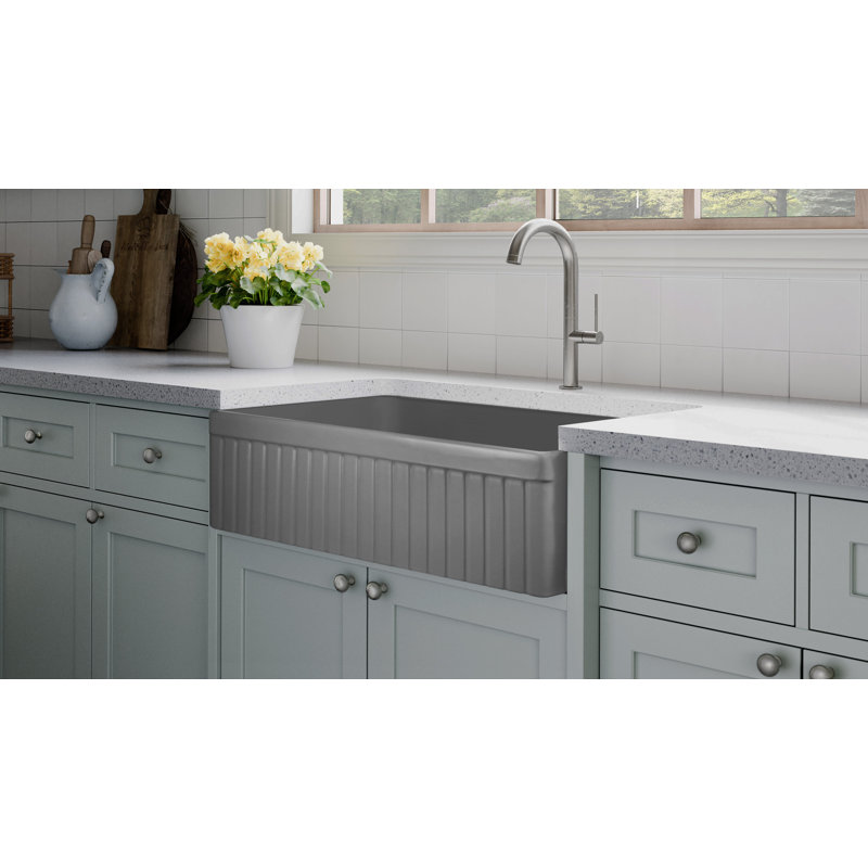 Luxury Solid Fireclay Farmhouse Sink, Stainless Steel Accessories