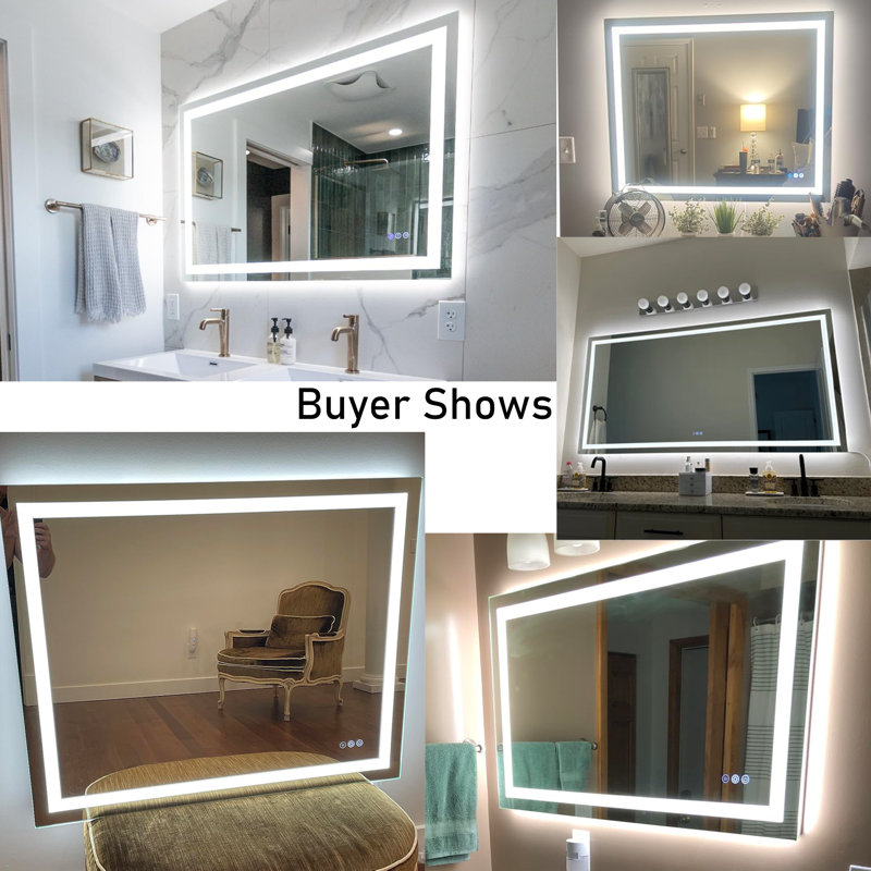 Katyusha Super Bright LED Lighted Bathroom Vanity Mirror 3-Color Temperature  Frontlit & Backlit Dimmable & Anti-Fog