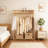 Bamboo 2-Tier Garment Rack With Hanging Rod And Storage Shelves, Portable Wardrobe Closet Organizer For Bedroom And Entryway