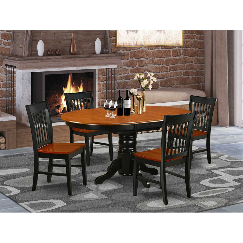  Table de salle à manger 5 pièces à plateau oval noir et cerisier avec 4 chaises et dossier en forme de papillon