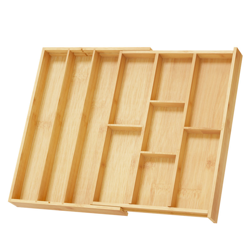 Organisateur de tiroir à ustensiles en bambou extensible avec étiquettes, porte-ustensiles de cuisine naturel