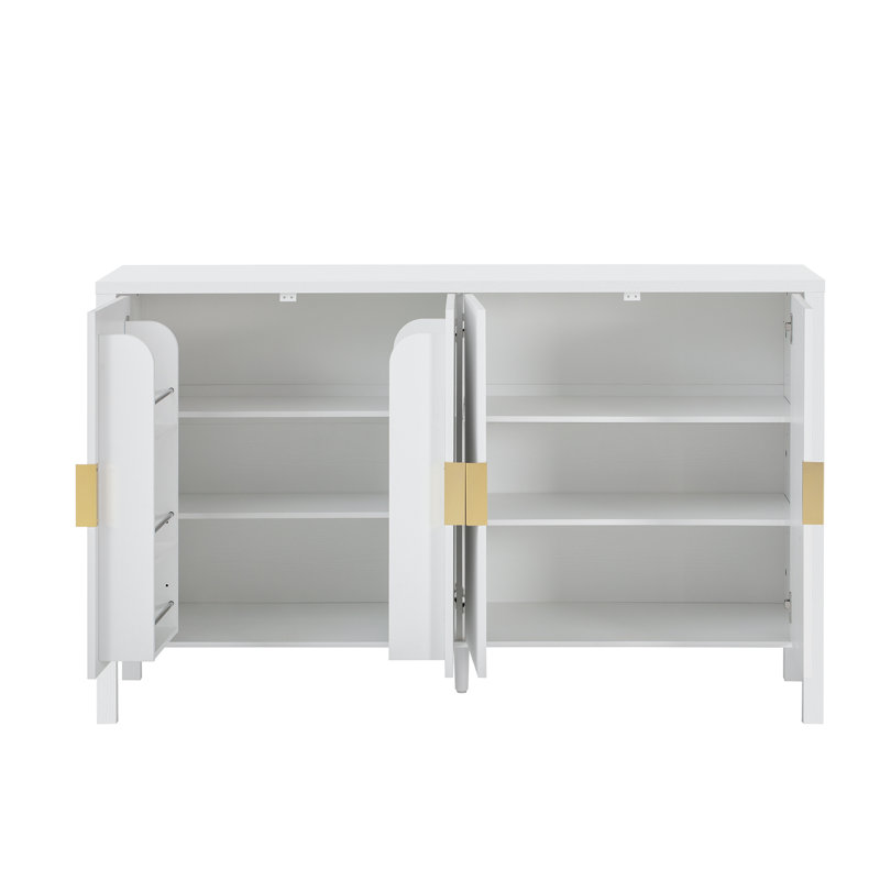 Crédence de rangement 57,5 po à 4 portes et 4 tablettes, Blanc