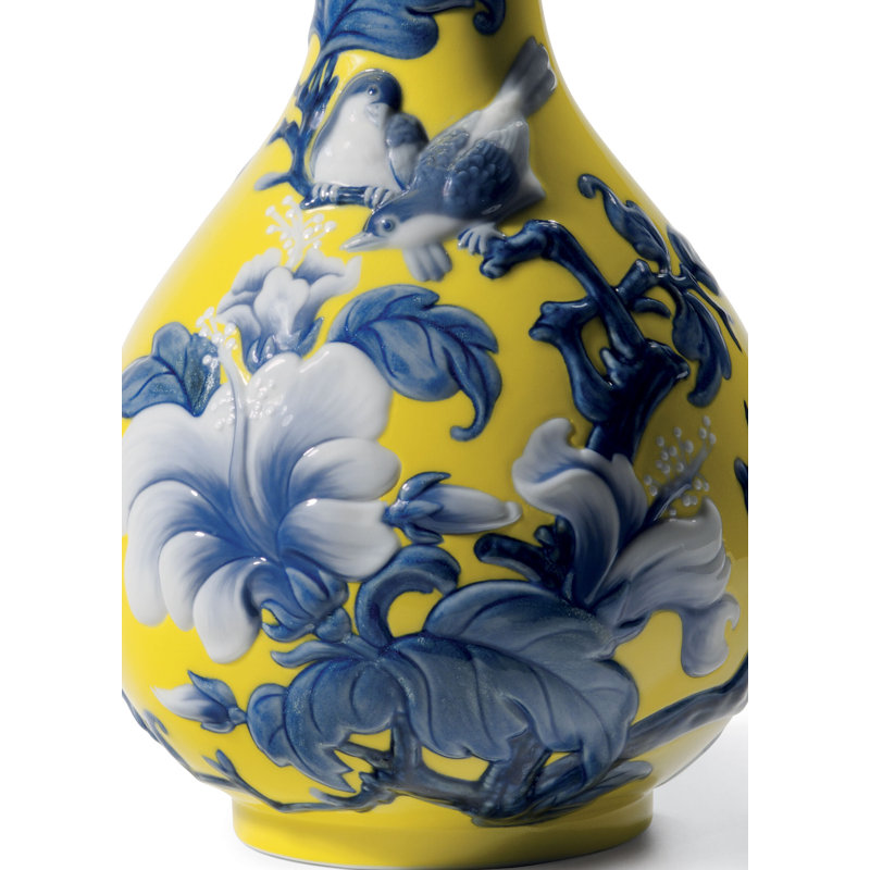 Vase de table en porcelaine 10,25 "Sparrows, Jaune