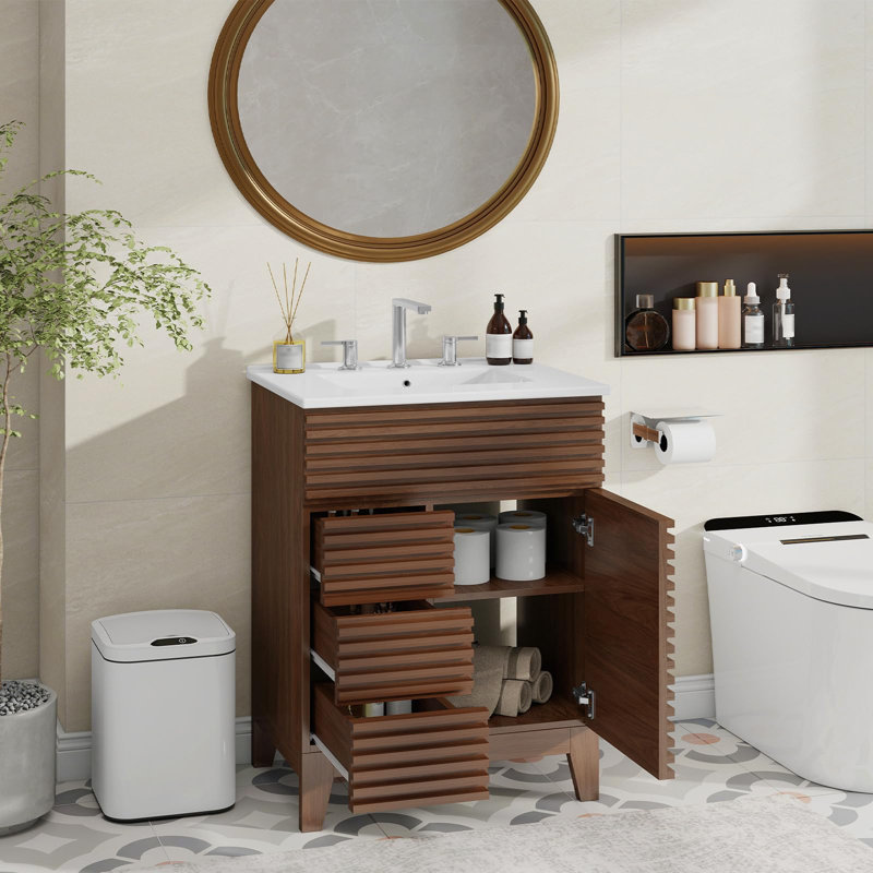 Ensemble de meuble-lavabo Mid-Century avec lavabo