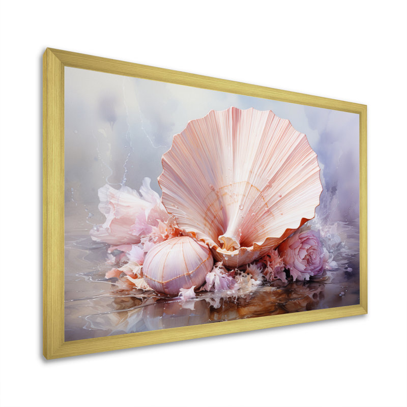 Reproduction d'art de coquillage rose sérénité - coquillage, H 24 po x l 32 po x P 1 po, Cadre doré à une seule photo