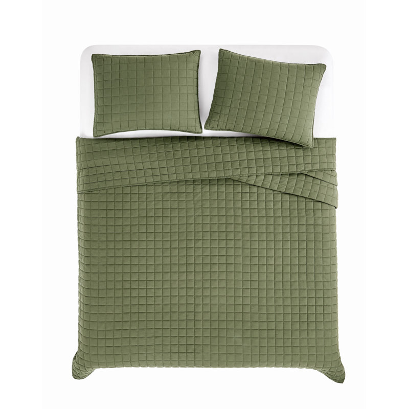 Brooklyn Loom Essential Cotton Quilt Set, Green, Queen Quilt  + 2 Shams