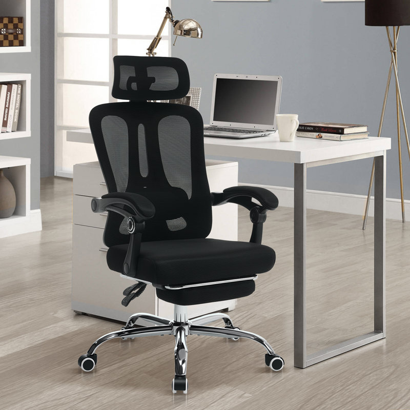 Mesh Ergonomic Office Chair with Footrest, Wheels 360 Swivel, Silver, Black