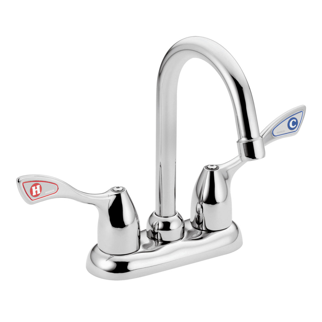 M-Bition Desk Mount Widespread Faucets with Spout Reach and Double Wrist Blade Handle Moen