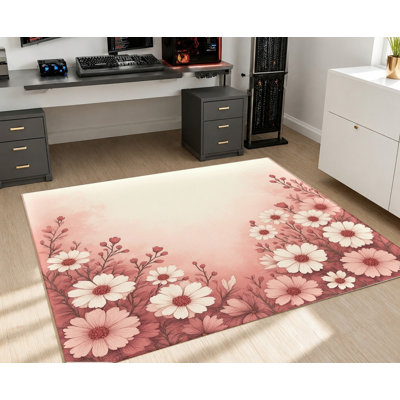 Tapis floral rétro rose et blanc, motif de fleur de rose romantique, tapis antidérapant doux et durable lavable à la machine, décoration intérieure élégante pour le salon, la chambre à coucher, le vestibule, la porte d'entrée, la cuisine, le balcon et l'appartement
