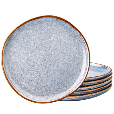 Ceramic Dinner Plates Set of 6,10.5 Inch Handmade Reactive Glaze Stoneware Plates,Rustic Shape Dinnerware Dish Set for Kitchen,Microwave & Dishwasher Safe(Reactive Blue)