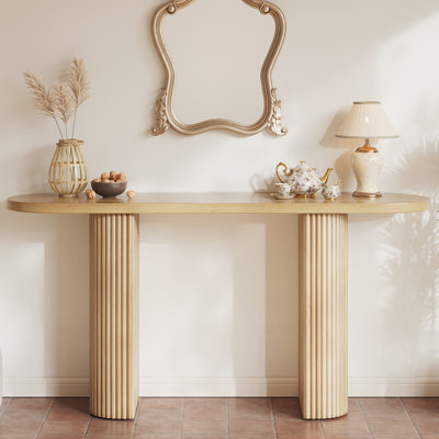 60" Oval Console Table With Vertical Stripe Design For Living Room, Hallway, Foyer Entrance, Study by Latitude Run