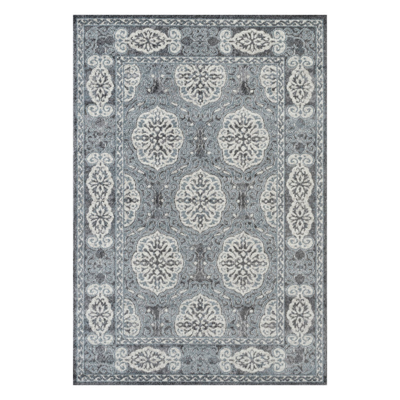 Tapis bleu tissé à la machine 2 pi x 3 pi Medallion