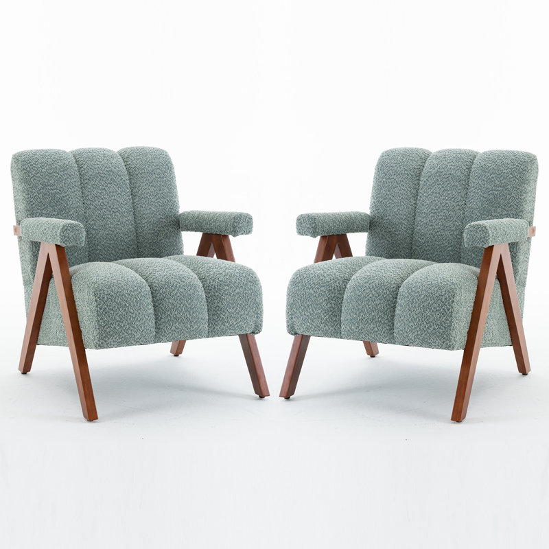 Chaise avec accoudoirs Mid-Century moderne et capitonnée (ensemble de 2), Sauge