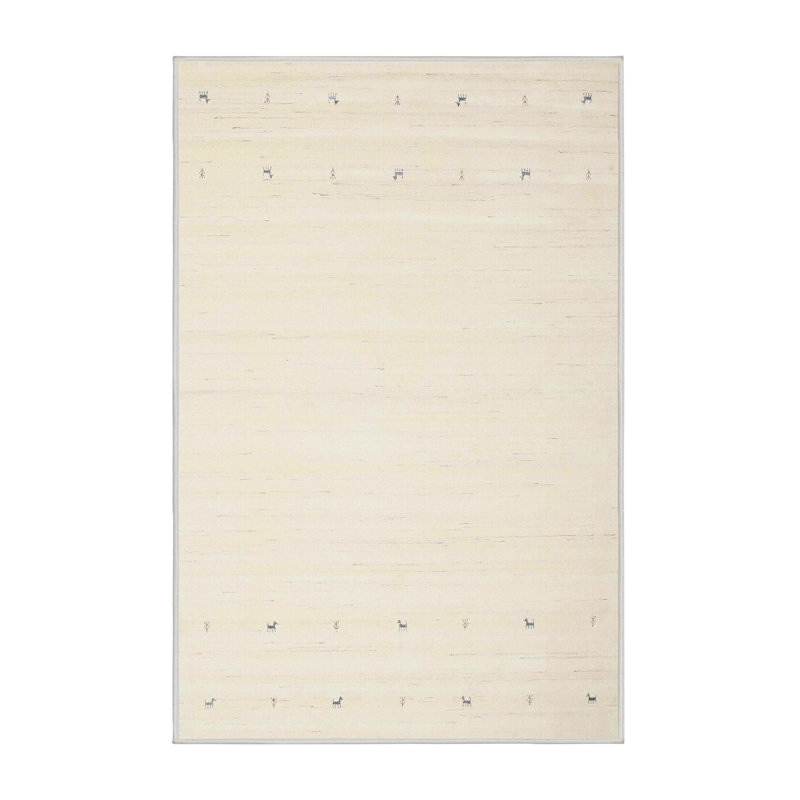 Tapis de zone crème contemporaine, Rectangle 5 pi x 7 pi