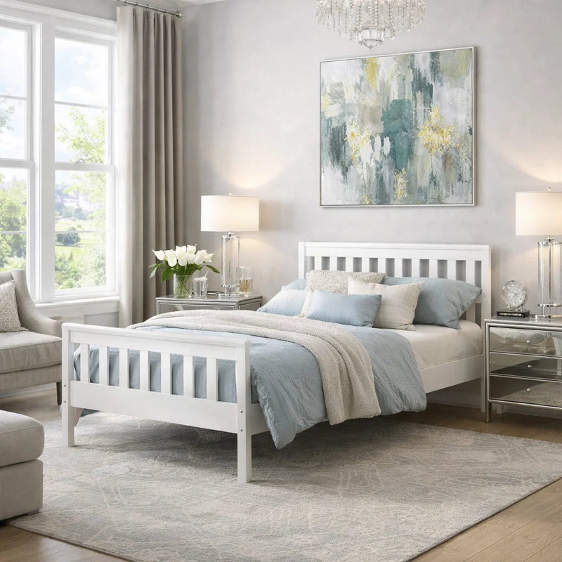 32″ Modern Shaker Solid Pine Platform Bed with Slat Support – Twin, No Box Spring Required for Toddlers and Teens, White