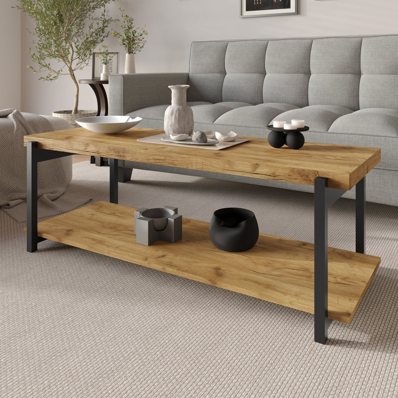 Console de meuble télé en métal, Chêne clair