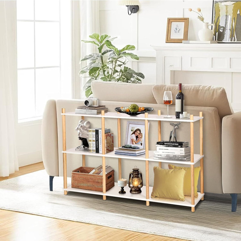 Bibliothèque à 3 niveaux avec rangement ouvert à 6 cubes, tablette en bois autoportante pour le salon, le bureau et l'organisation de la chambre à coucher