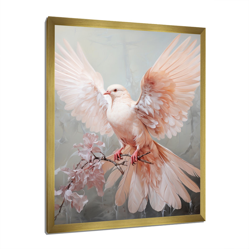 Pink Dove Winged Messenger - Dove Framed Canvas Print, 20" H x 12" W x 1" D, Gold Single Picture Framed