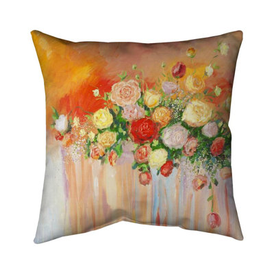 Bouquet of multicolor abstract flowers - 20"x20" Throw pillow cover - Poly twill - Print on demand