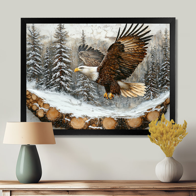 Aigle, esprit du vent dans la forêt hivernale IV - Aigle, art mural, Reproduction encadrée d'une seule photo, Noir