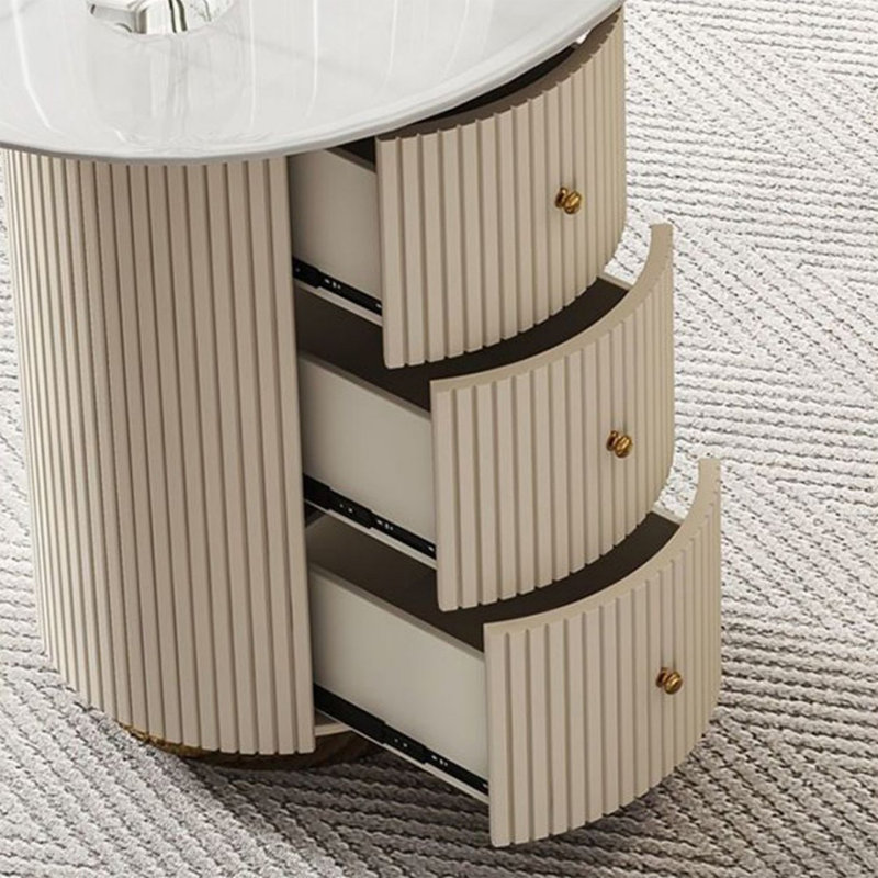 Oval White Sintered Stone Executive Office Desk with Drawers, 29.53" H x 55.12" W x 23.62" D 