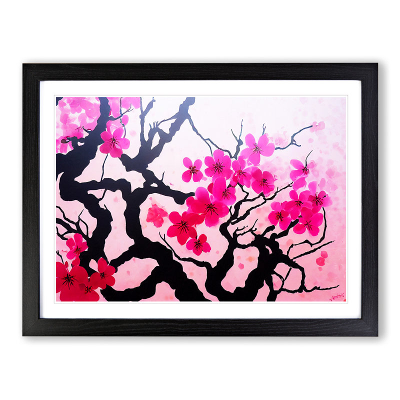 Cherry Blossom Tree Flowers - Single Picture Frame Painting, Black, 46cm H x 64cm W x 2cm D