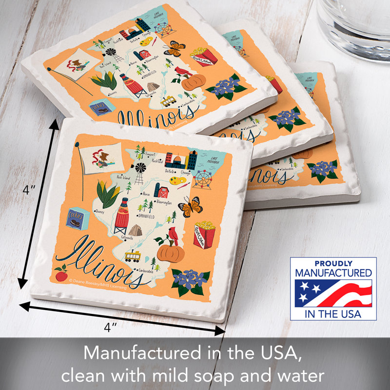 Illinois 4 Piece Tumbled Tile Coaster Set