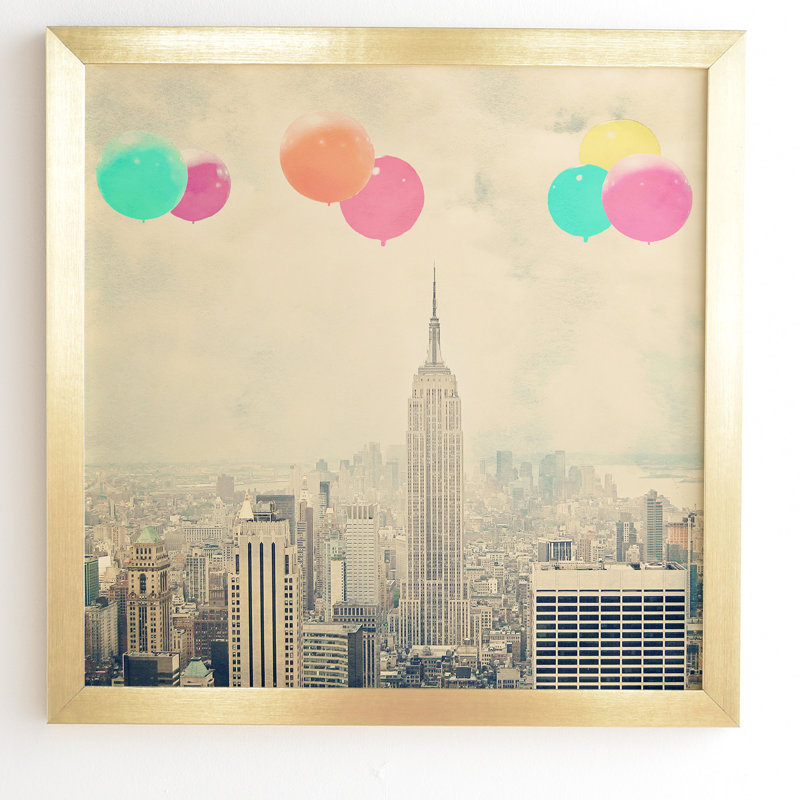 Photographie, ballons au-dessus de la ville, impression sur bois, H 30 po x l 30 po x P 1 po, Affiche, Aucun mat