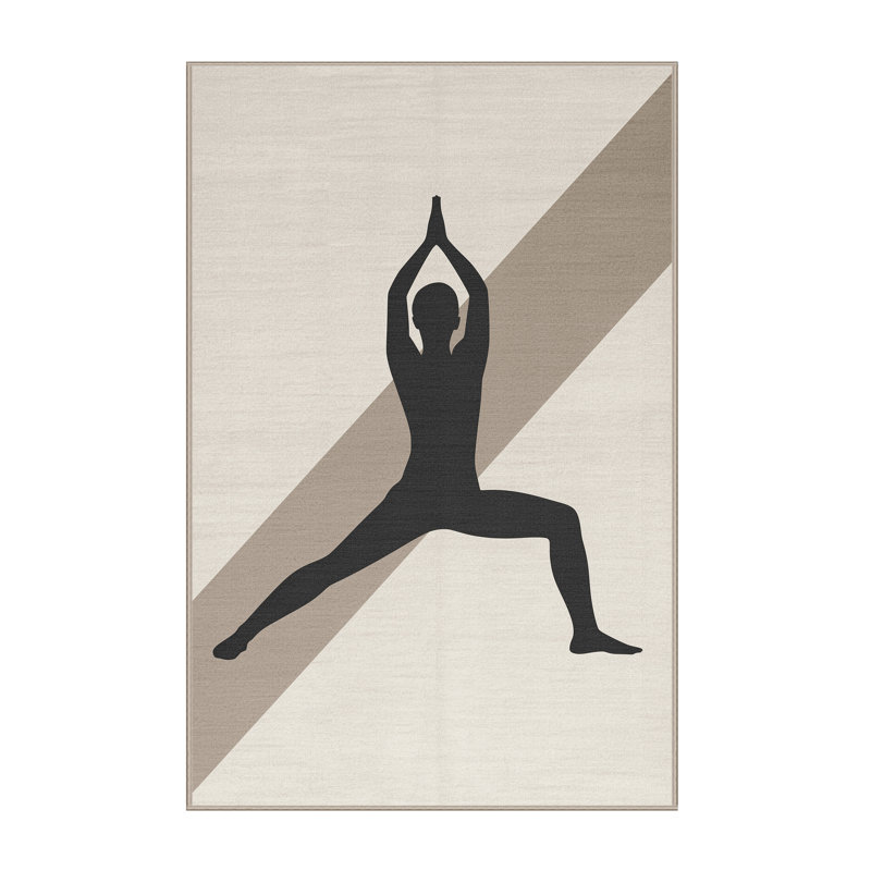 Tapis beige lavable à la machine Takengon Yoga Warrior Pose, 7 x 9