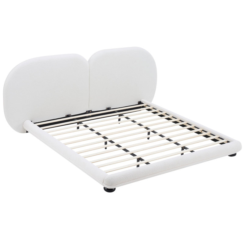 Extra Thick Upholstered Platform Bed Frame with Luxury Split Headboard, Easy Assembly, White,King