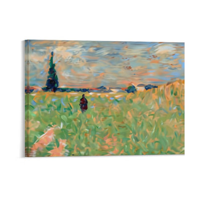 Vibrant Field Wanderer, cadre en bois à l'arrière intégré, impression sur toile impressionniste, l 36 x L 24