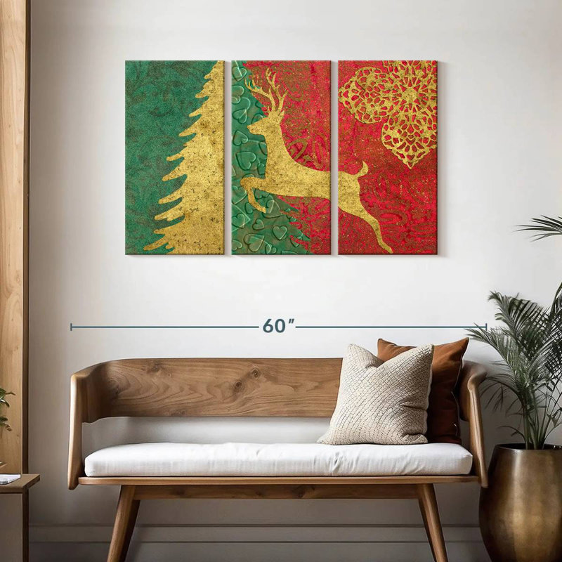  «Xmas Tree And Deer, H 28 po x l 45 po