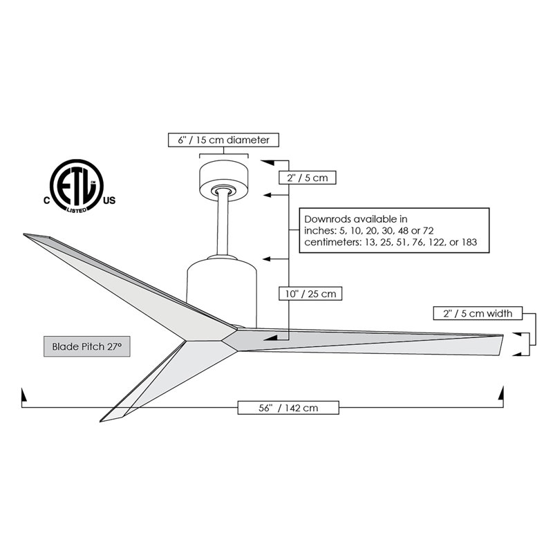 Eliza Outdoor Downrod Ceiling Fan, Brushed Nickel, Brushed Nickel