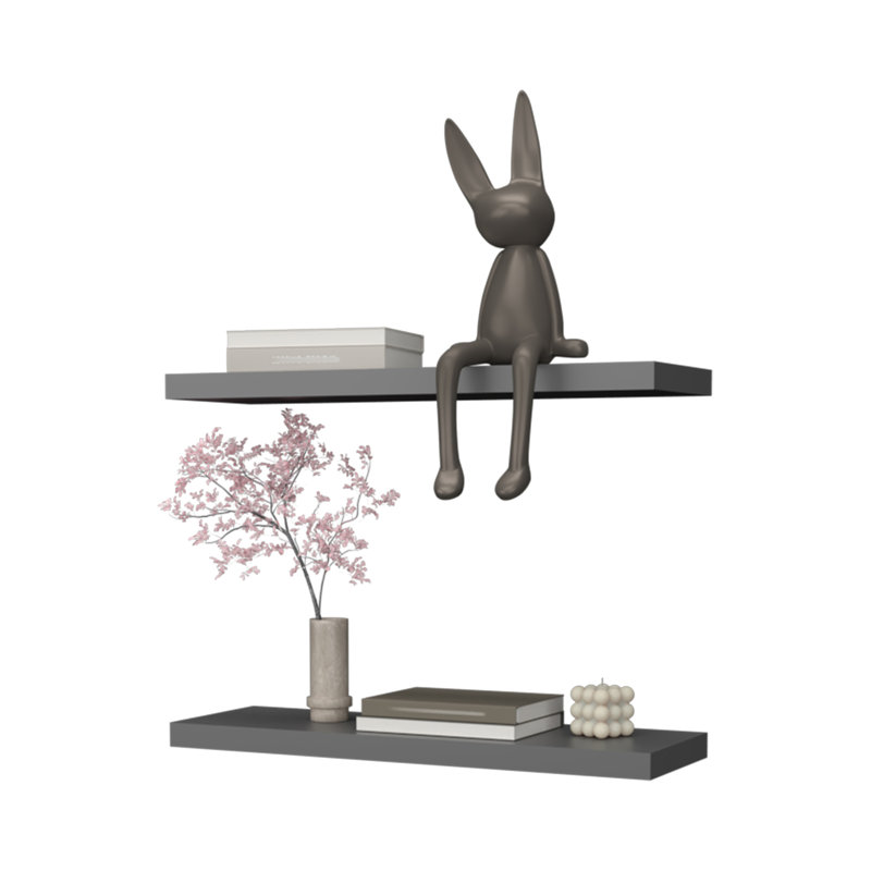 Iva Floating Shelf In Melamine X2, Matt Grey, Matte Gray