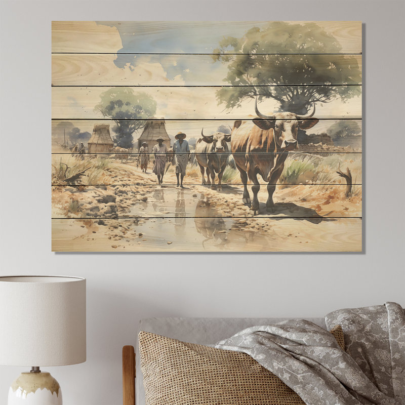 «Dinka» en Afrique - Camp tribal africain sur bois, H 34 po x l 44 po x P 0,78 po