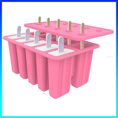 10-Cavity Silicone Popsicle Molds Set - BPA-Free Homemade Ice Pop Maker With 50 Sticks, 50 Bags, 10 Reusable Sticks + Bonus Funnel, Brush & Recipe Book.