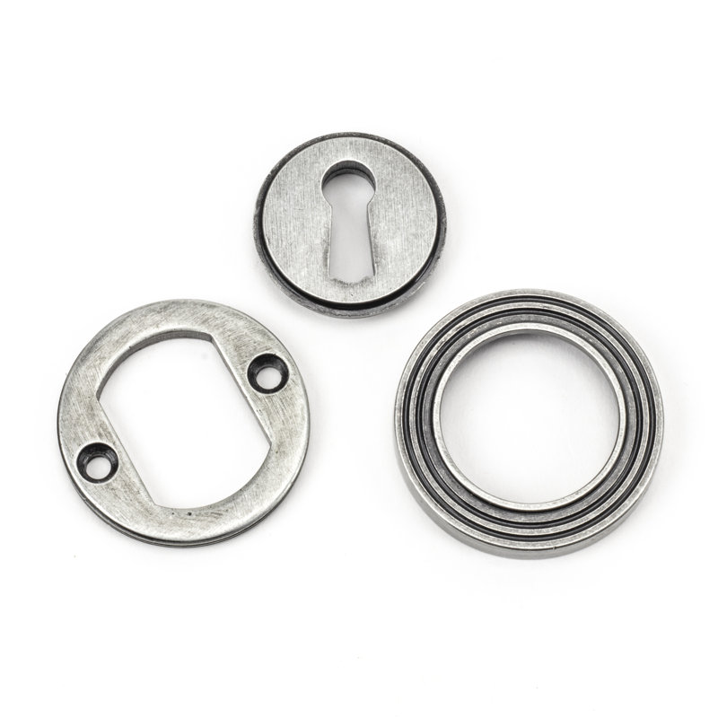 Concealed, Beehive Round Escutcheon Door Accessory, Pewter Patina
