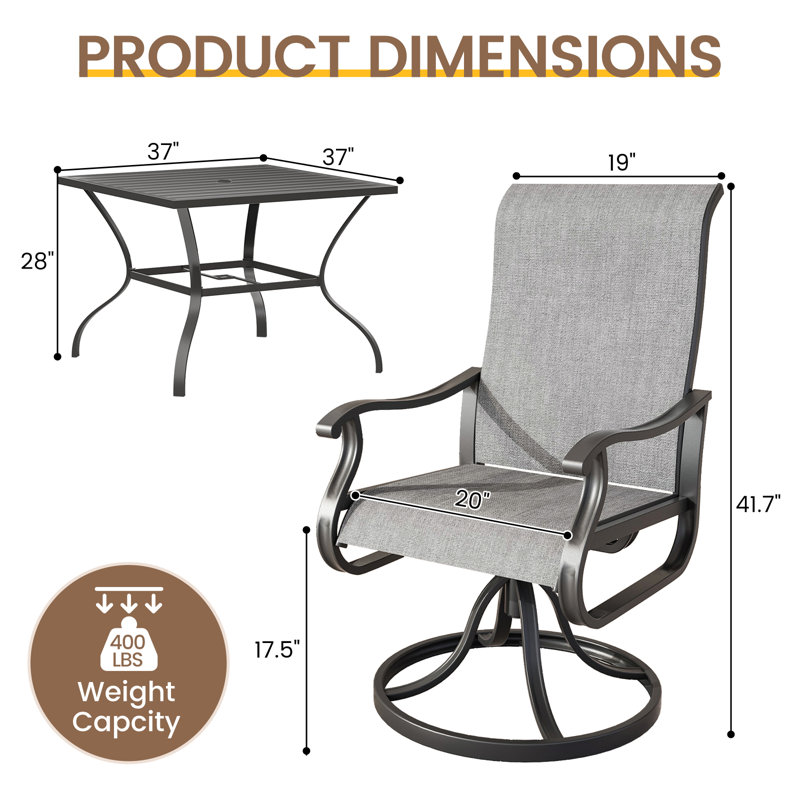 Avionce Outdoor Dining Armchair With Table, Light Gray