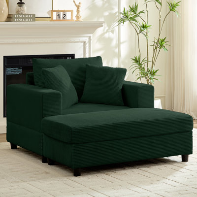Ebern Designs Oversized Chaise Lounge Indoor, 50" Corduroy Sleeper Sofa Chair with Ottoman and 2 Cushions, Upholstered Comfy Deep Seat Sleeper Chaise Lounge Chair For Living Room, Bedroom