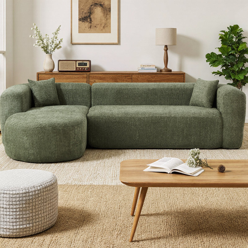 Canapé modulaire à dossier incurvé de 109,4 po, canapé en forme de L avec méridienne orientée vers la gauche et 2 coussins décoratifs, canapé en chenille pour salon et appartement, sans assemblage requis