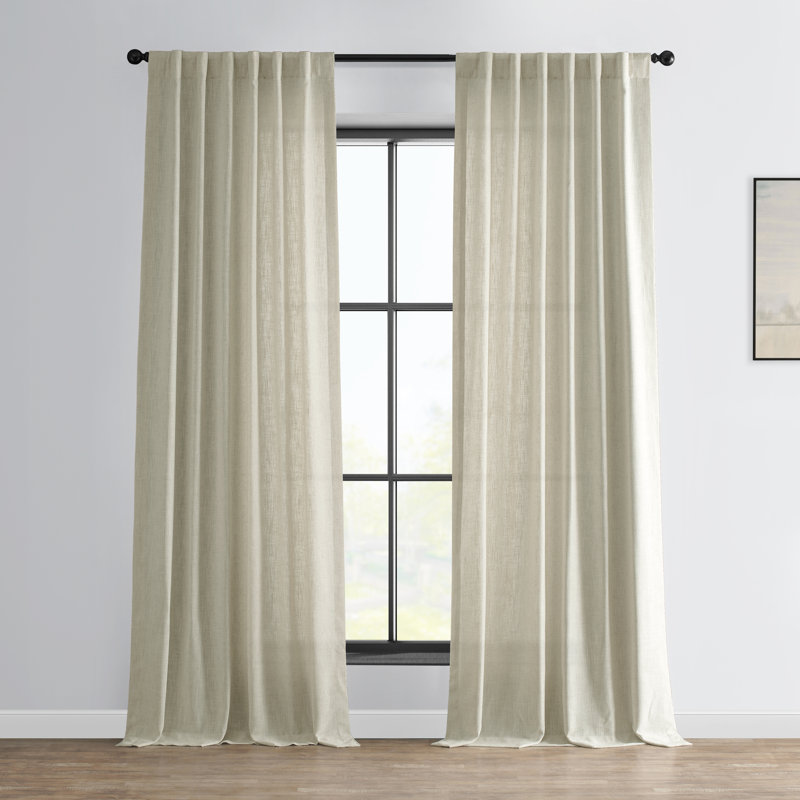 Rideaux filtrant la lumière en faux lin Clem pour rideaux de chambre et de salon - rideaux à panneau simple, Barley