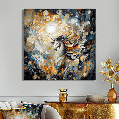 «Radiant Echo Of Unicorn Mythology I», impression d'art moderne en métal, licornes