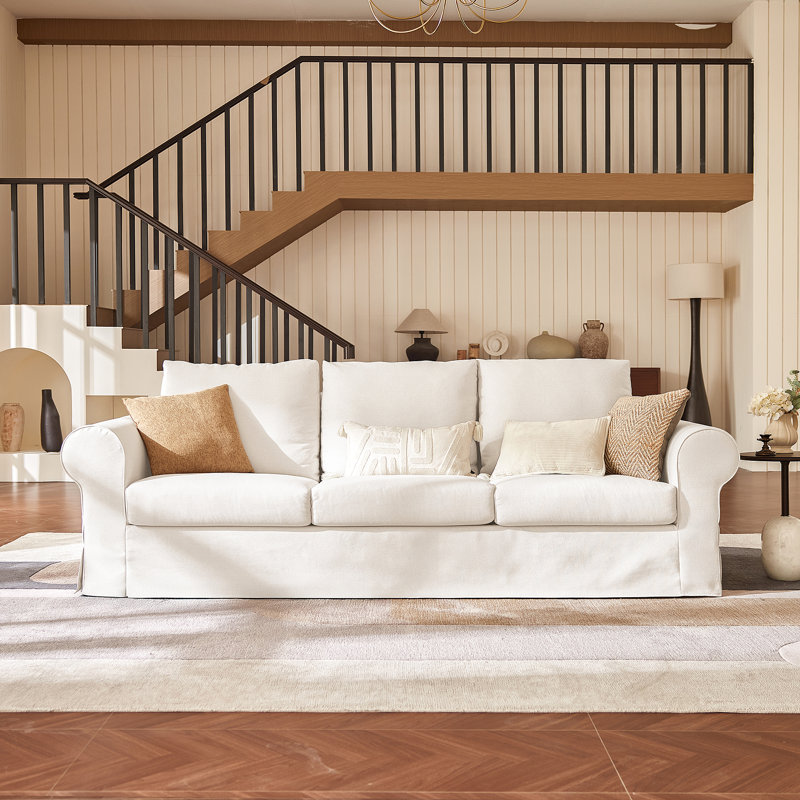 89" 3 Seater Sofas For Living Room, Slipcovered & Washable Sofa With Deep Seat, White