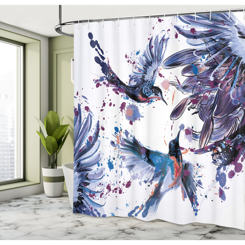 Ensemble de rideau de douche et crochets Hummingbird, H 70 po x l 69 po, Bleu lavande