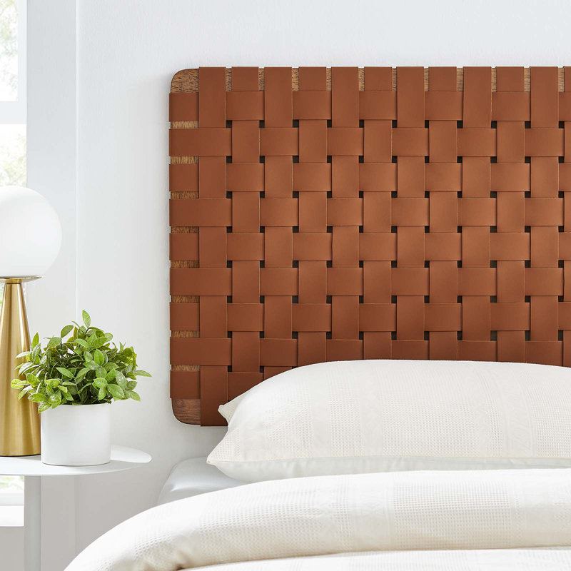 Walnut Brown Faux Leather Woven Twin Headboard