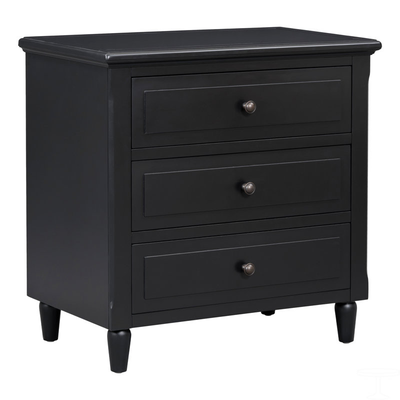 Table de chevet peinte de 28 po avec 3 tiroirs et rails coulissants, armoire de chevet simple avec poignée en métal, table d'appoint minimaliste avec pieds en caoutchouc