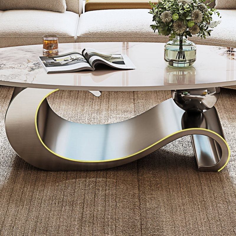 Table basse ovale en faux marbre, Gris