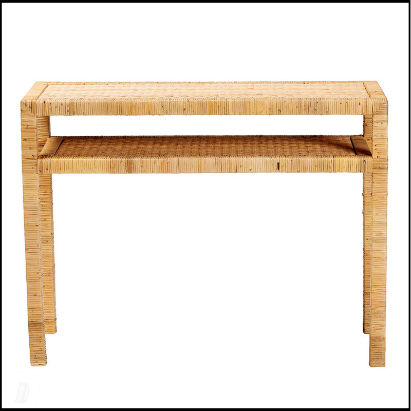 Console bohémienne, miel, rotin et bois d'acacia, parfaite pour ajouter une touche d'élégance exotique et de rangement pratique à votre maison.