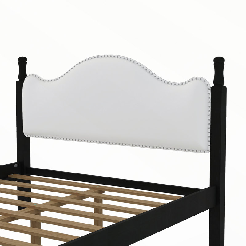 Lit plateforme en bois avec tête de lit tapissier courbée, Grand lit, Noir, blanc
