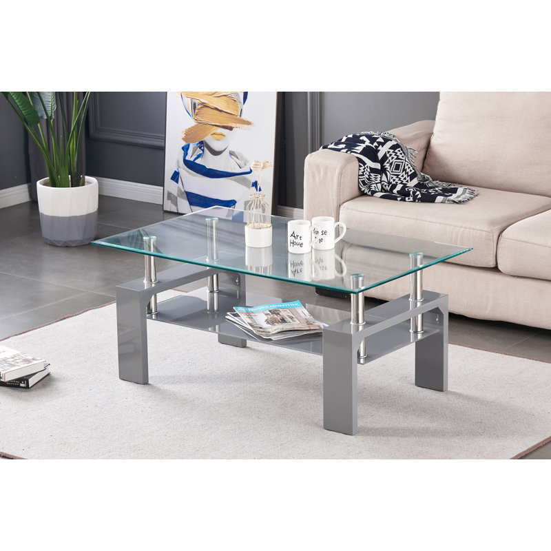 Timsbury Four Leg Coffee Table with Storage, Grey